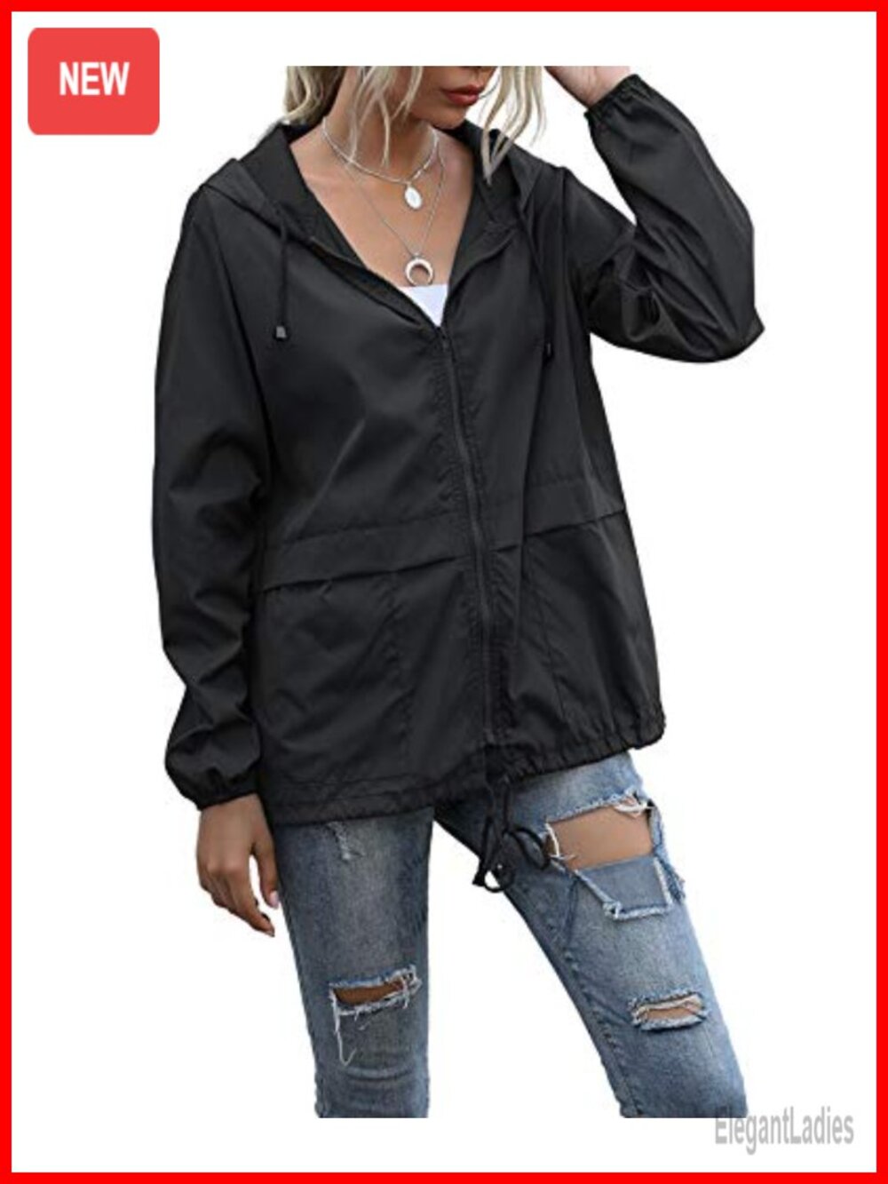 Waterproof Hooded Rain Jacket Lightweight Windbreaker with Pockets